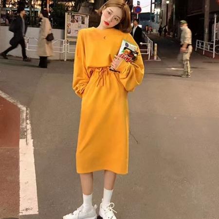 FA49043# 休闲慵懒卫衣+抽绳半身裙不加绒套装 服裝批發女裝批發服飾貨源