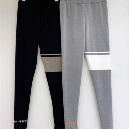 FA49044# 百搭高腰单腿宽条收身显瘦打底裤 服裝批發女裝批發服飾貨源