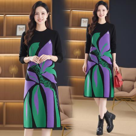 FA49058# 针织毛衣女宽松外穿秋冬装新款加厚中长款打底连衣裙 服裝批發女裝批發服飾貨源