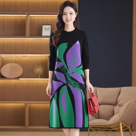 FA49058# 针织毛衣女宽松外穿秋冬装新款加厚中长款打底连衣裙 服裝批發女裝批發服飾貨源