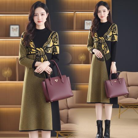 FA49059# 针织毛衣女宽松外穿秋冬装新款加厚中长款打底连衣裙 服裝批發女裝批發服飾貨源