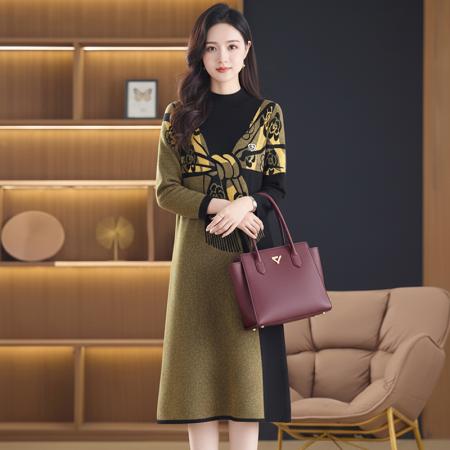 FA49059# 针织毛衣女宽松外穿秋冬装新款加厚中长款打底连衣裙 服裝批發女裝批發服飾貨源