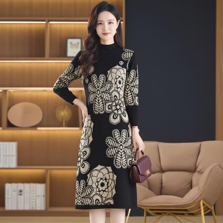 FA49060# 女秋冬新款高端宽松大码遮肚子显瘦毛衣韩版中长款针织连衣裙 服裝批發女裝批發服飾貨源