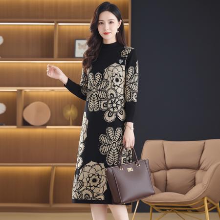 FA49060# 女秋冬新款高端宽松大码遮肚子显瘦毛衣韩版中长款针织连衣裙 服裝批發女裝批發服飾貨源