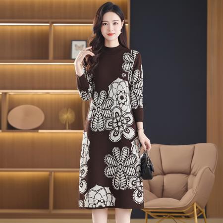 FA49060# 女秋冬新款高端宽松大码遮肚子显瘦毛衣韩版中长款针织连衣裙 服裝批發女裝批發服飾貨源