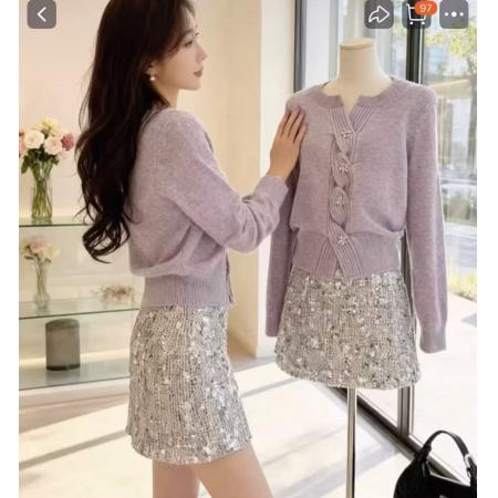 FA49062# 高级感复古套装女秋冬季波点打底衫+丝绒背心连衣裙两件套女 服裝批發女裝批發服飾貨源