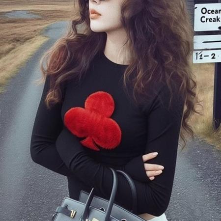 FA49065# 纯欲甜辣妹撞色立体毛绒长袖t恤上衣设计感秋冬修身显瘦打底衫女 服裝批發女裝批發服飾貨源