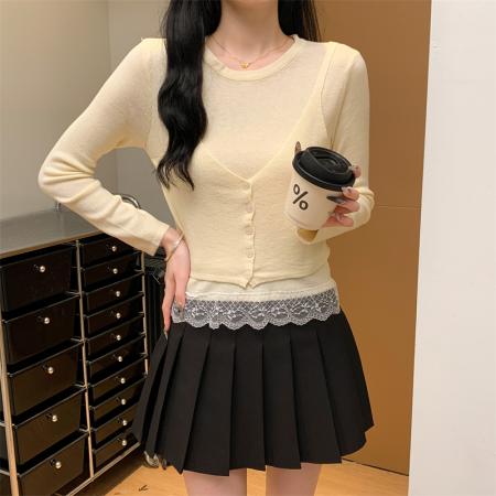 FA49066# 假两件套头针织衫毛衣 服裝批發女裝批發服飾貨源