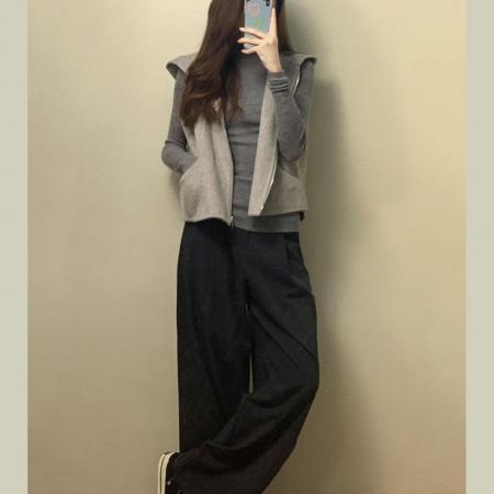 FA49069# 韩国chic简约连帽毛呢马甲女秋冬新款高级感宽松百搭无袖外套潮 服裝批發女裝批發服飾貨源