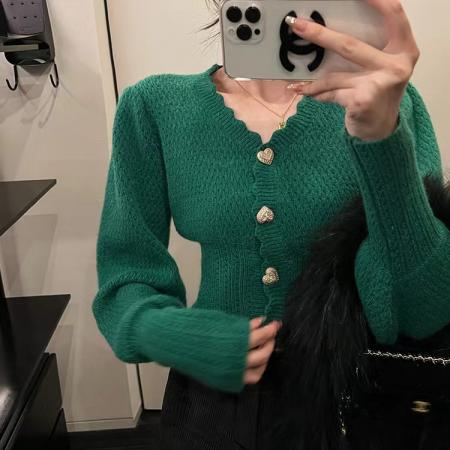 FA49070# 小香风纽扣毛衣女秋冬季慵懒风宽松V领针织开衫外套 服裝批發女裝批發服飾貨源