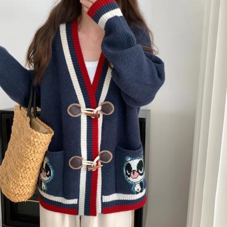 FA49071# 欧洲站秋装新款休闲宽松V领针织开衫女长袖毛衣外搭上衣 服裝批發女裝批發服飾貨源