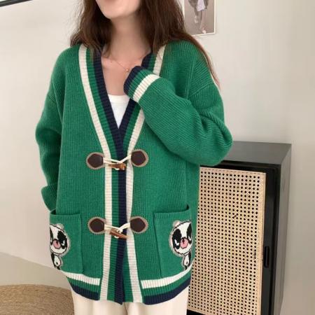 FA49071# 欧洲站秋装新款休闲宽松V领针织开衫女长袖毛衣外搭上衣 服裝批發女裝批發服飾貨源