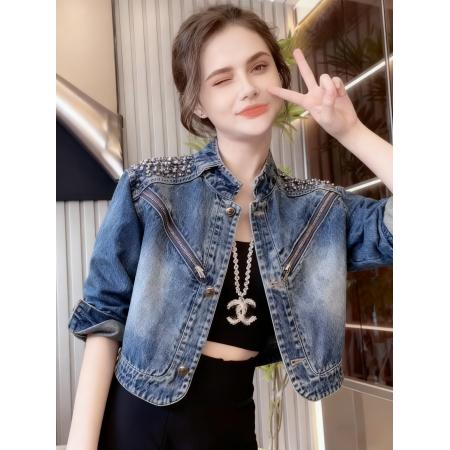 FA49072# 欧洲咱镶钻立领时尚优雅独特气质短款牛仔上衣外套 服裝批發女裝批發服飾貨源