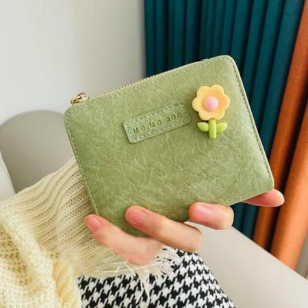 TJ2104# 可爱小花日系设计感小钱包女小巧短款少女心多卡位卡包零钱一体包