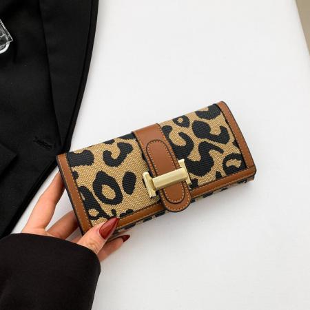 TJ2109# 欧美时尚豹纹钱包长款女士钱包手拿包三折钱包卡包短款H扣钱包