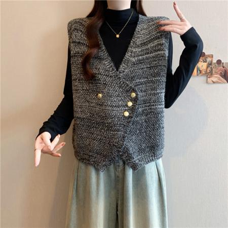 FA49082# 秋冬新款大码女装胖mm针织V领马甲高领打底衫上衣两件套 服裝批發女裝批發服飾貨源