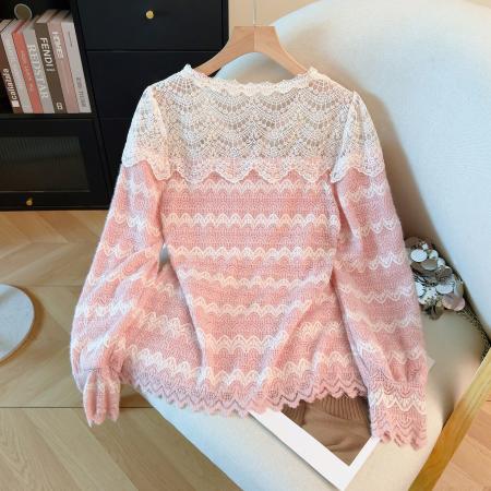 FA49083# v领蕾丝打底衫女秋冬新款女装加绒内搭上衣别致洋气小衫 服裝批發女裝批發服飾貨源