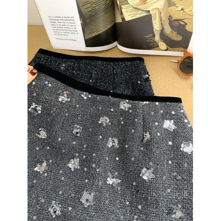 FA49085# 小香风亮片毛呢短裙女冬季新款a字包臀裙气质半身裙 服裝批發女裝批發服飾貨源