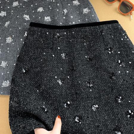 FA49085# 小香风亮片毛呢短裙女冬季新款a字包臀裙气质半身裙 服裝批發女裝批發服飾貨源