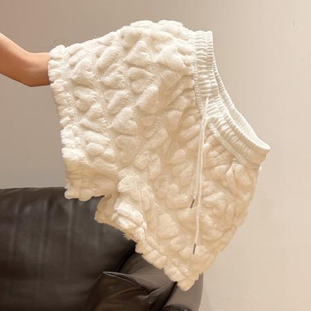 FA49086# 卡其毛绒爱心加厚保暖系带短裤女秋冬新款高腰休闲裤 服裝批發女裝批發服飾貨源