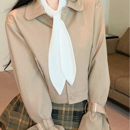 FA49097# 学院风JK制服套装短款夹克风衣外套衬衫百褶短裙三件套女 服裝批發女裝批發服飾貨源