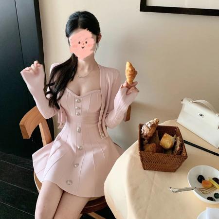 FA49102# 小香风抹胸连衣裙套装女秋冬高级感江浙沪名媛千金穿搭 服裝批發女裝批發服飾貨源