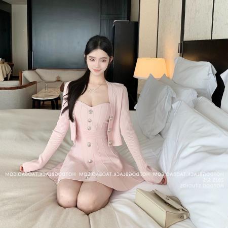 FA49102# 小香风抹胸连衣裙套装女秋冬高级感江浙沪名媛千金穿搭 服裝批發女裝批發服飾貨源