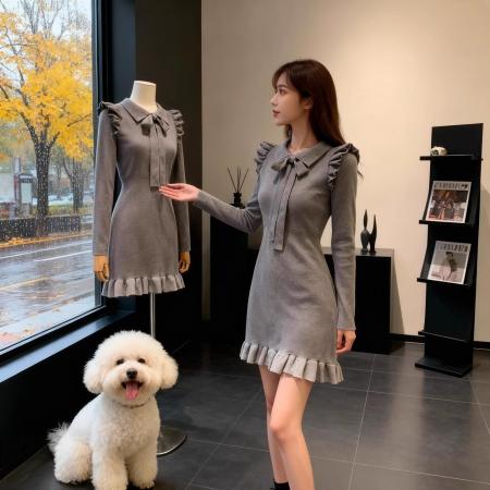 FA49106# 高级感针织连衣裙女秋冬新款设计感法式收腰显瘦小个子毛衣裙 服裝批發女裝批發服飾貨源