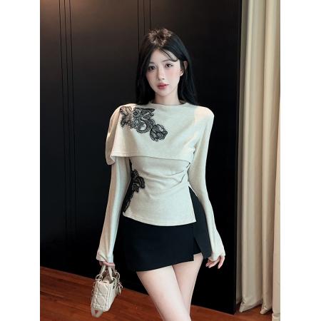 FA49108# 气质假两件斗篷上衣 服裝批發女裝批發服飾貨源