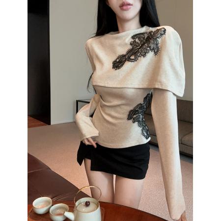 FA49108# 气质假两件斗篷上衣 服裝批發女裝批發服飾貨源