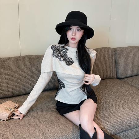 FA49108# 气质假两件斗篷上衣 服裝批發女裝批發服飾貨源