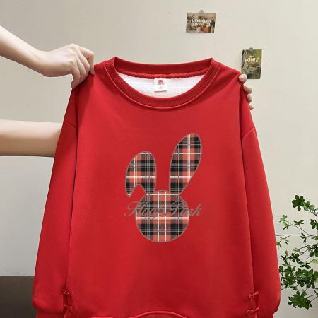 FA49111# 华棉复天鹅绒大码后包领秋冬韩版印花假两件卫衣女 服裝批發女裝批發服飾貨源