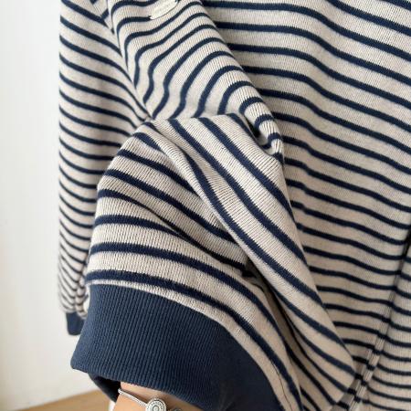 FA49113# 面料韩版米呢色织大码卫衣女秋冬加绒加厚百搭条纹上衣 服裝批發女裝批發服飾貨源