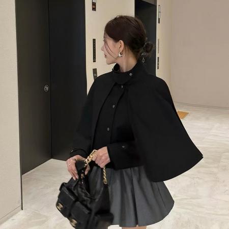 FA49114# 韩国东大门法式立领短款斗篷式外套 服裝批發女裝批發服飾貨源