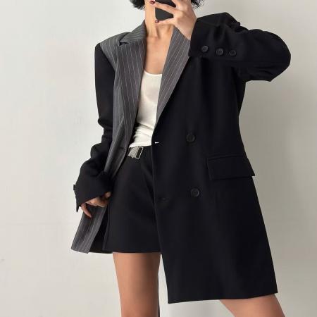 FA49115# 复古气质时尚别致不对称拼接绑带西装外套 服裝批發女裝批發服飾貨源