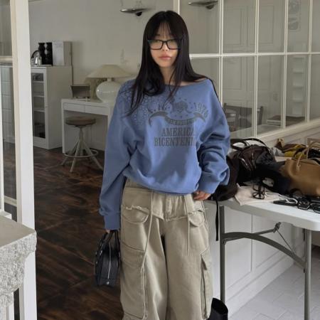 FA49119# 美式洋气不规则花边拼接印花卫衣 服裝批發女裝批發服飾貨源