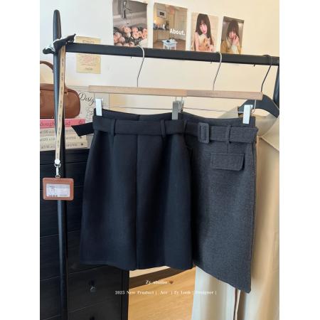 FA49121# 毛呢半身裙女冬季加厚高腰气质优雅厚裙子开叉包臀裙 服裝批發女裝批發服飾貨源