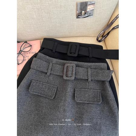 FA49121# 毛呢半身裙女冬季加厚高腰气质优雅厚裙子开叉包臀裙 服裝批發女裝批發服飾貨源