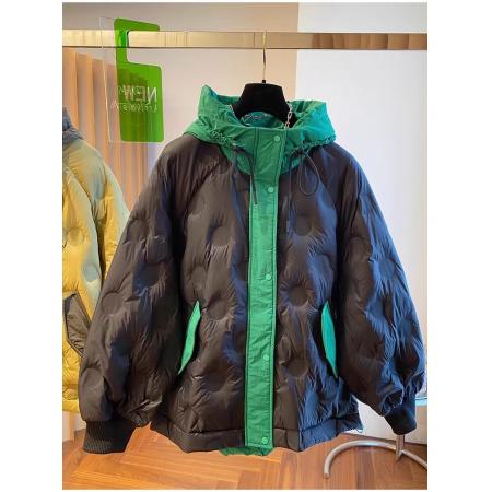 FA49122# 欧货设计感小众宽松高端圆点压茧连帽棉服服女拼色外套 服裝批發女裝批發服飾貨源