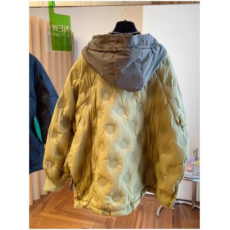 FA49122# 欧货设计感小众宽松高端圆点压茧连帽棉服服女拼色外套 服裝批發女裝批發服飾貨源