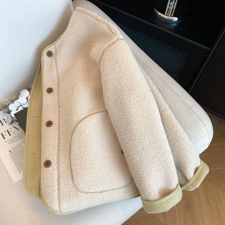 FA49132# 双面绒加绒加厚短外套女小香风摇粒绒秋冬休闲百搭高级感休闲大衣 服裝批發女裝批發服飾貨源