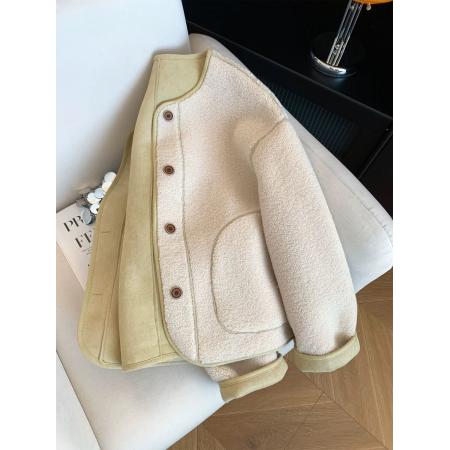 FA49132# 双面绒加绒加厚短外套女小香风摇粒绒秋冬休闲百搭高级感休闲大衣 服裝批發女裝批發服飾貨源