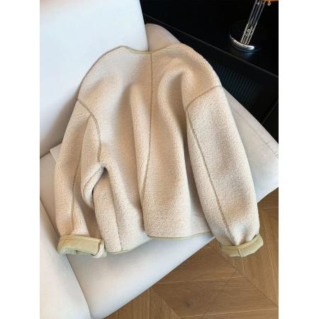 FA49132# 双面绒加绒加厚短外套女小香风摇粒绒秋冬休闲百搭高级感休闲大衣 服裝批發女裝批發服飾貨源