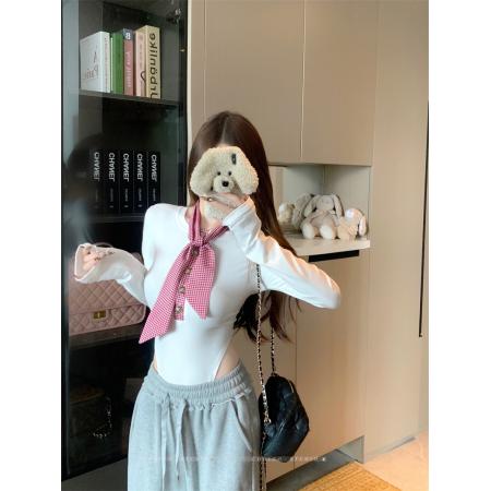 FA49140# 设计感修身显瘦连体衣女内搭长袖打底衫上衣秋 服裝批發女裝批發服飾貨源