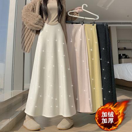 FA49142# 冬新款网红羊绒毛呢半身裙气质拼接中长鱼尾裙加绒半身裙 服裝批發女裝批發服飾貨源