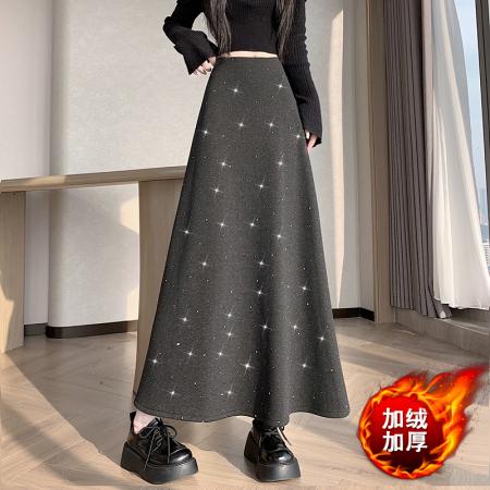 FA49142# 冬新款网红羊绒毛呢半身裙气质拼接中长鱼尾裙加绒半身裙 服裝批發女裝批發服飾貨源