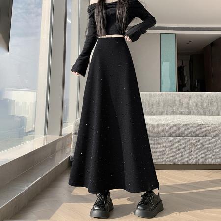 FA49142# 冬新款网红羊绒毛呢半身裙气质拼接中长鱼尾裙加绒半身裙 服裝批發女裝批發服飾貨源