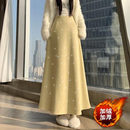 FA49142# 冬新款网红羊绒毛呢半身裙气质拼接中长鱼尾裙加绒半身裙 服裝批發女裝批發服飾貨源