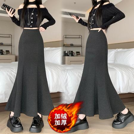 FA49143# 冬新款网红羊绒毛呢半身裙气质拼接中长鱼尾裙加绒半身裙 服裝批發女裝批發服飾貨源