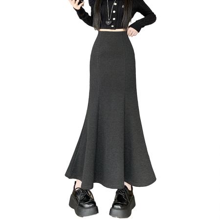 FA49143# 冬新款网红羊绒毛呢半身裙气质拼接中长鱼尾裙加绒半身裙 服裝批發女裝批發服飾貨源